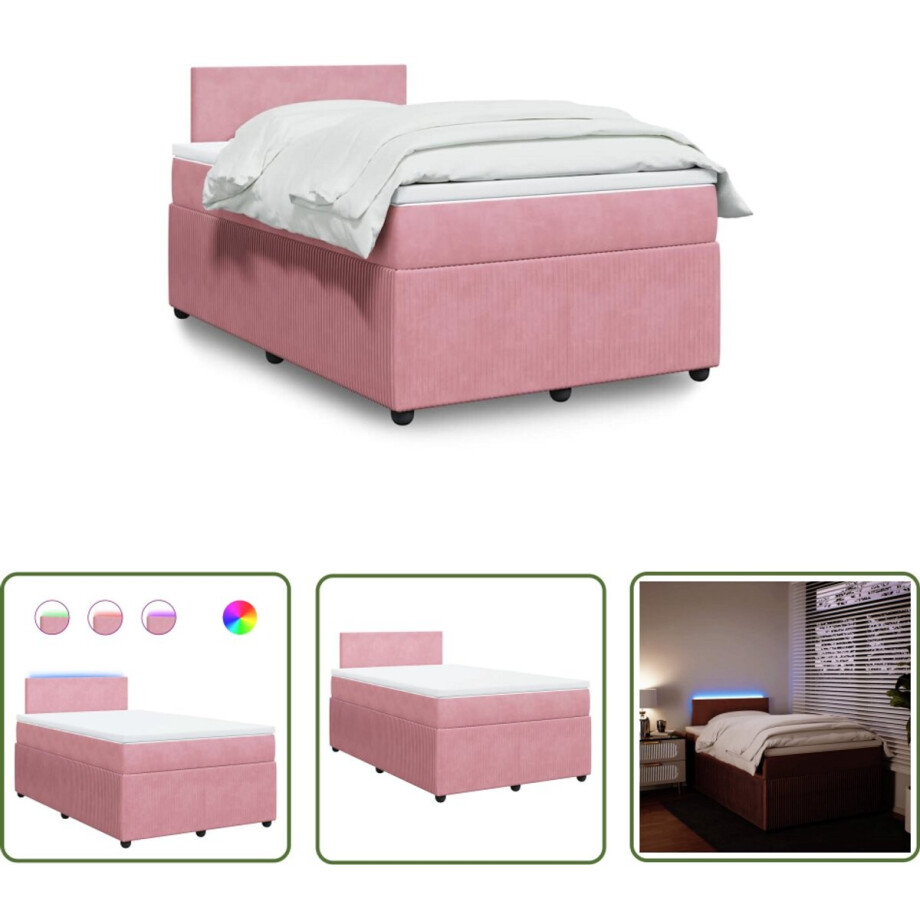 vidaXL Slaapcomfort - Boxspring - Boxspring met matras fluweel roze 120x190 cm - Pocketvering - Led Verlichting - Fluweel afbeelding 1
