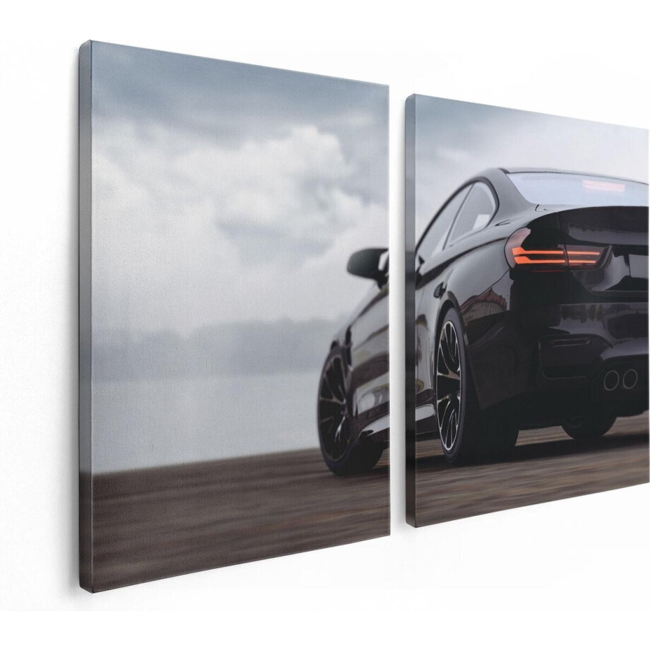 Artaza Canvas Schilderij Tweeluik Zwarte Sportwagen Auto Van Achter - 120x80 - Foto Op Canvas - Canvas Print afbeelding 1