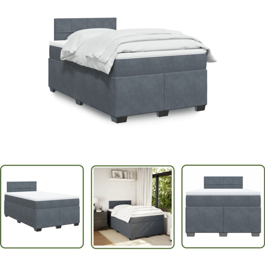 vidaXL Fluweel - Boxspring - Boxspring met matras fluweel donkergrijs 120x200 cm - Donkere Kleuren - Tweepersoonsbed - Matras afbeelding 1