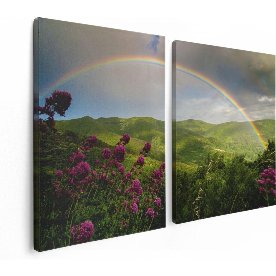 Artaza Canvas Schilderij Tweeluik Regenboog in de Heuvel Bossen - 120x80 - Foto Op Canvas - Canvas Print afbeelding 1