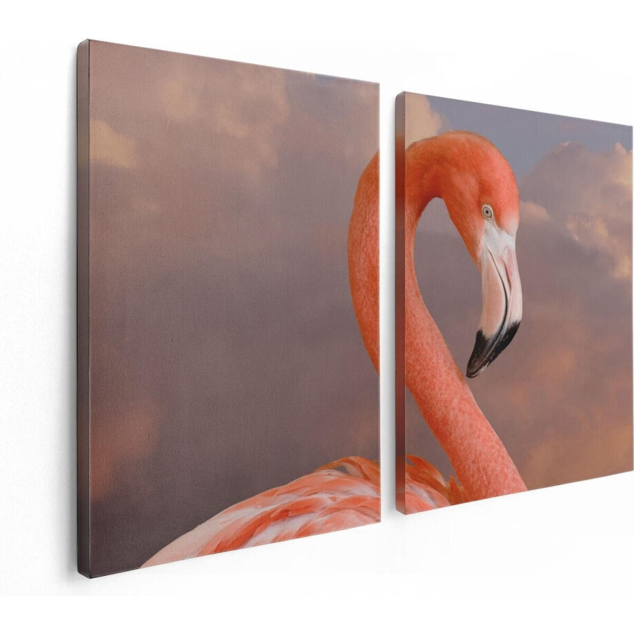 Artaza Canvas Schilderij Tweeluik Roze Flamingo in de Wolken - 120x80 - Foto Op Canvas - Canvas Print afbeelding 1
