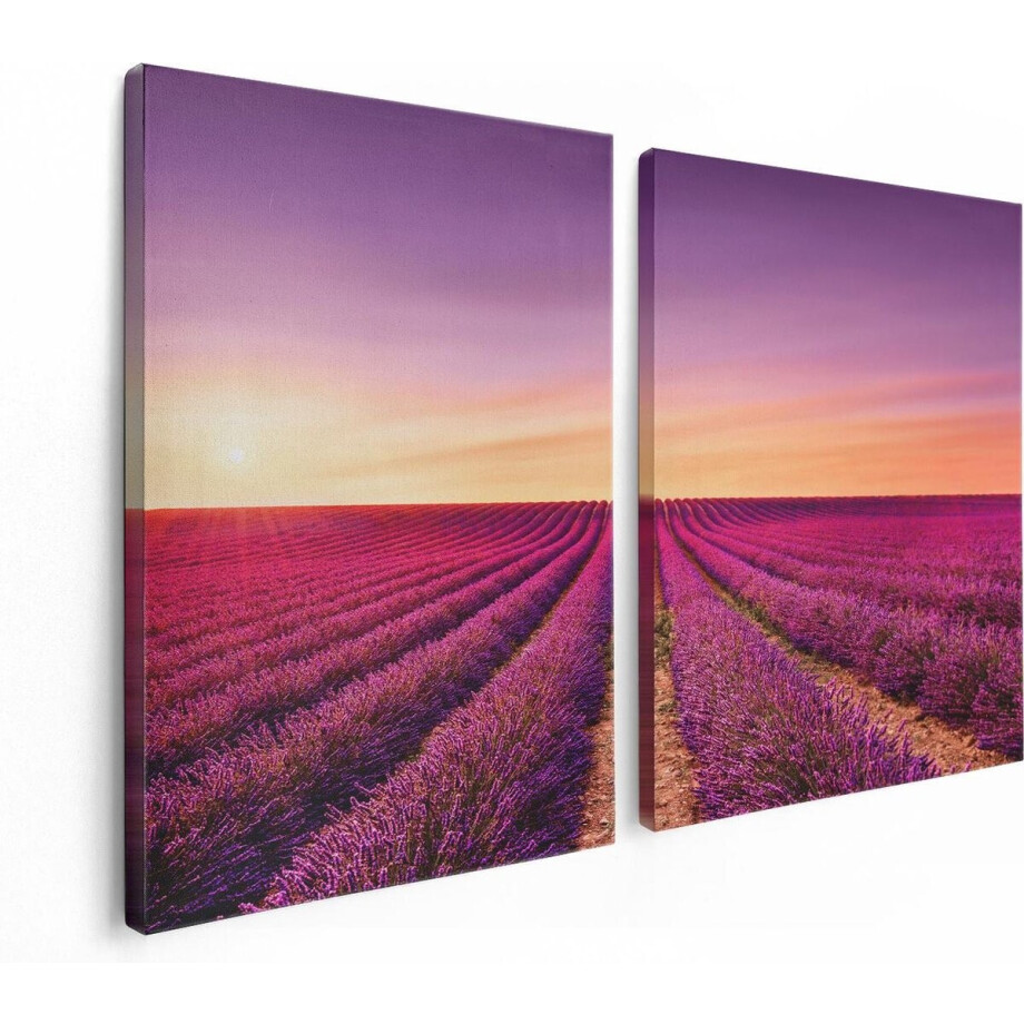 Artaza Canvas Schilderij Tweeluik Paarse Lavendel Bloemenveld - 120x80 - Foto Op Canvas - Canvas Print afbeelding 1