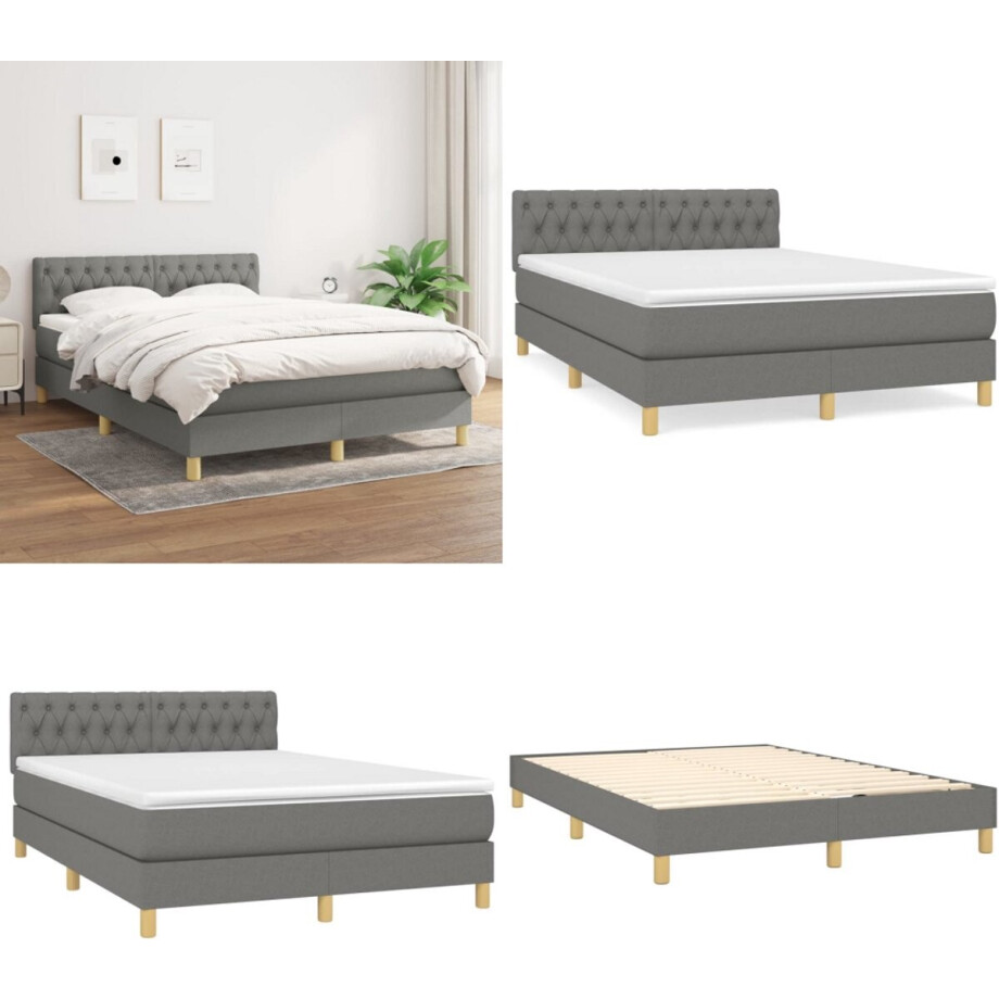 vidaXL Boxspring met matras stof donkergrijs 140x190 cm - Boxspring - Boxsprings - Bed - Slaapmeubel afbeelding 1