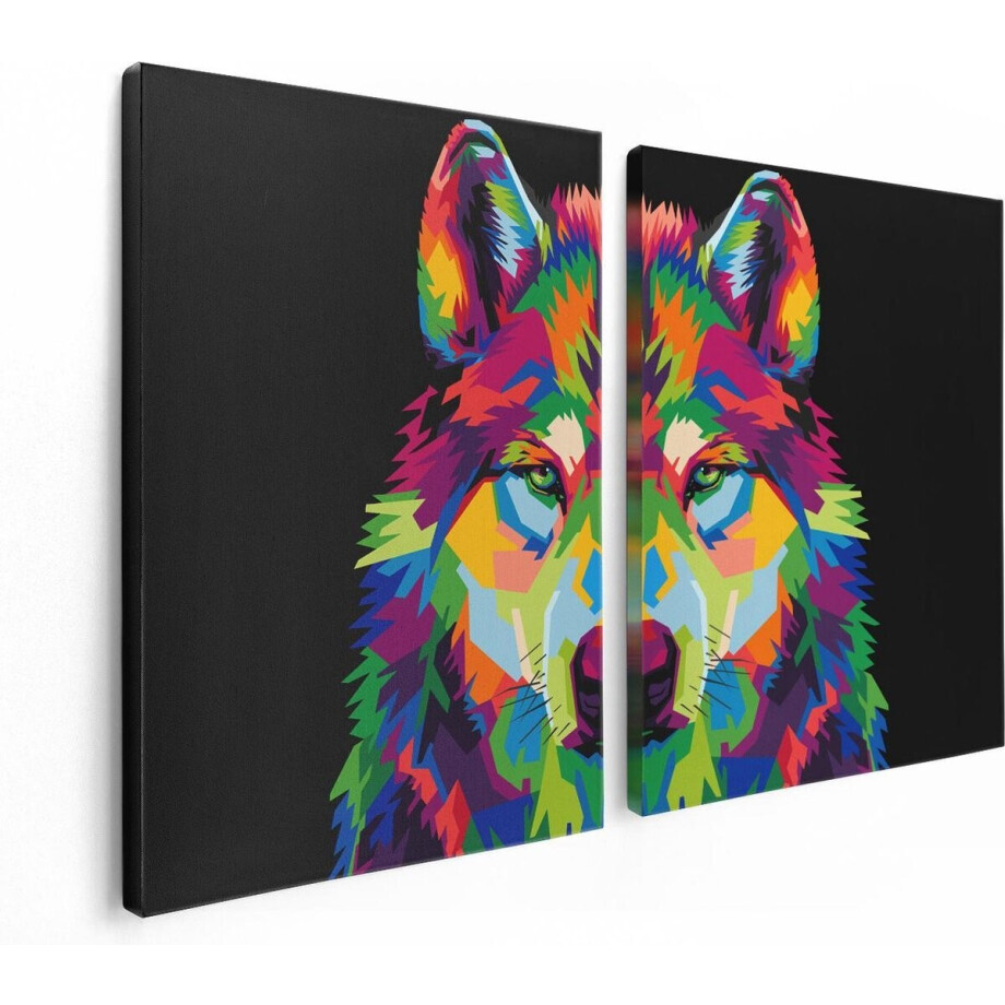 Artaza Canvas Schilderij Tweeluik Gekleurde Wolvenkop - Wolf - Abstract - 120x80 - Foto Op Canvas - Canvas Print Artaza Canvas Schilderij Tweeluik Gekleurde Wolvenkop - Wolf - Abstract - 120x80 - Foto Op Canvas - Canvas Print afbeelding 1