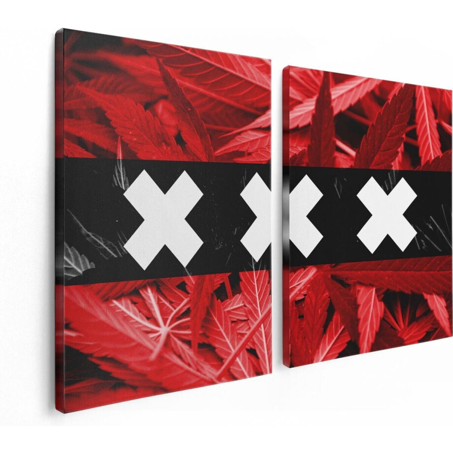 Artaza Canvas Schilderij Tweeluik Amsterdamse Vlag Met Cannabis Achtergrond - 120x80 - Foto Op Canvas - Canvas Print afbeelding 1