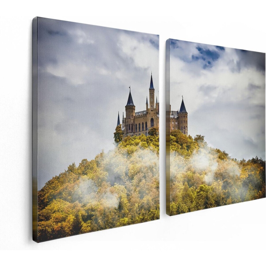 Artaza Canvas Schilderij Tweeluik Kasteel op de Berg in het Bos - 120x80 - Foto Op Canvas - Canvas Print Artaza Canvas Schilderij Tweeluik Kasteel op de Berg in het Bos - 120x80 - Foto Op Canvas - Canvas Print afbeelding 1