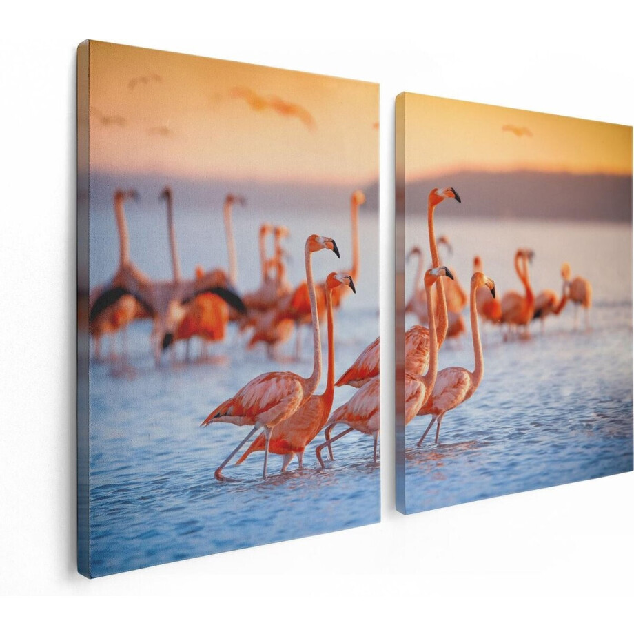 Artaza Canvas Schilderij Tweeluik Kudde Flamingo's in het Water - 120x80 - Foto Op Canvas - Canvas Print Artaza Canvas Schilderij Tweeluik Kudde Flamingo's in het Water - 120x80 - Foto Op Canvas - Canvas Print afbeelding 1