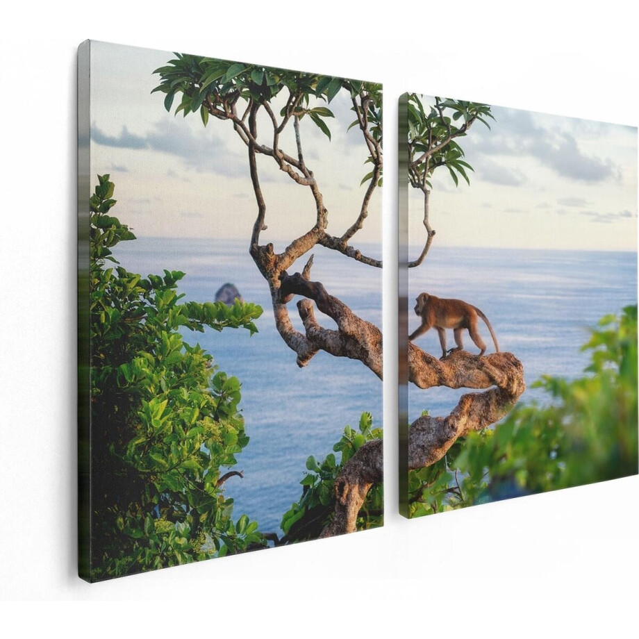 Artaza Canvas Schilderij Tweeluik Aap Klimt In Een Boom Aan Het Water - 120x80 - Foto Op Canvas - Canvas Print afbeelding 1