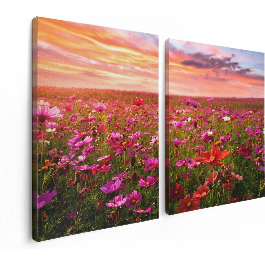 Artaza Canvas Schilderij Tweeluik Kleurrijke Kosmos Bloemenveld - 120x80 - Foto Op Canvas - Canvas Print afbeelding 1