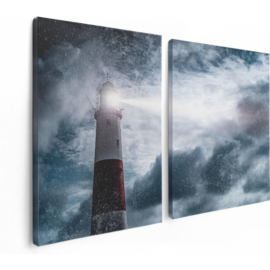 Artaza Canvas Schilderij Tweeluik Vuurtoren tijdens de Regen Storm - 120x80 - Foto Op Canvas - Canvas Print Artaza Canvas Schilderij Tweeluik Vuurtoren tijdens de Regen Storm - 120x80 - Foto Op Canvas - Canvas Print afbeelding 1