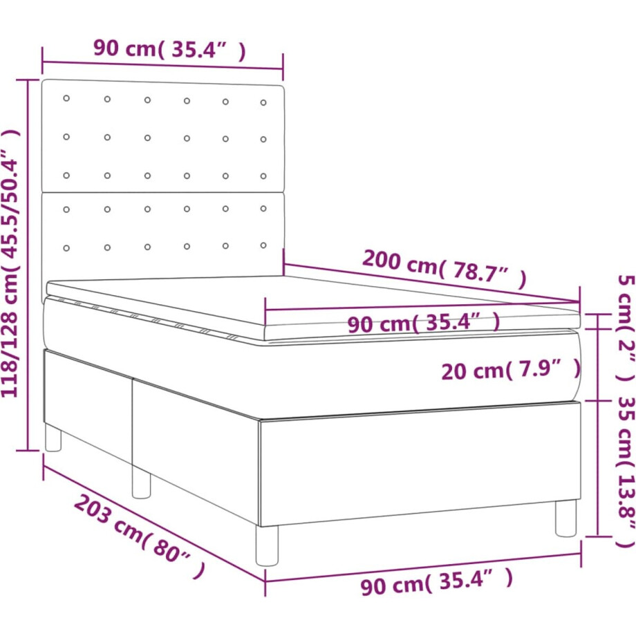 vidaXL - Boxspring - met - matras - stof - lichtgrijs - 90x200 - cm afbeelding 1