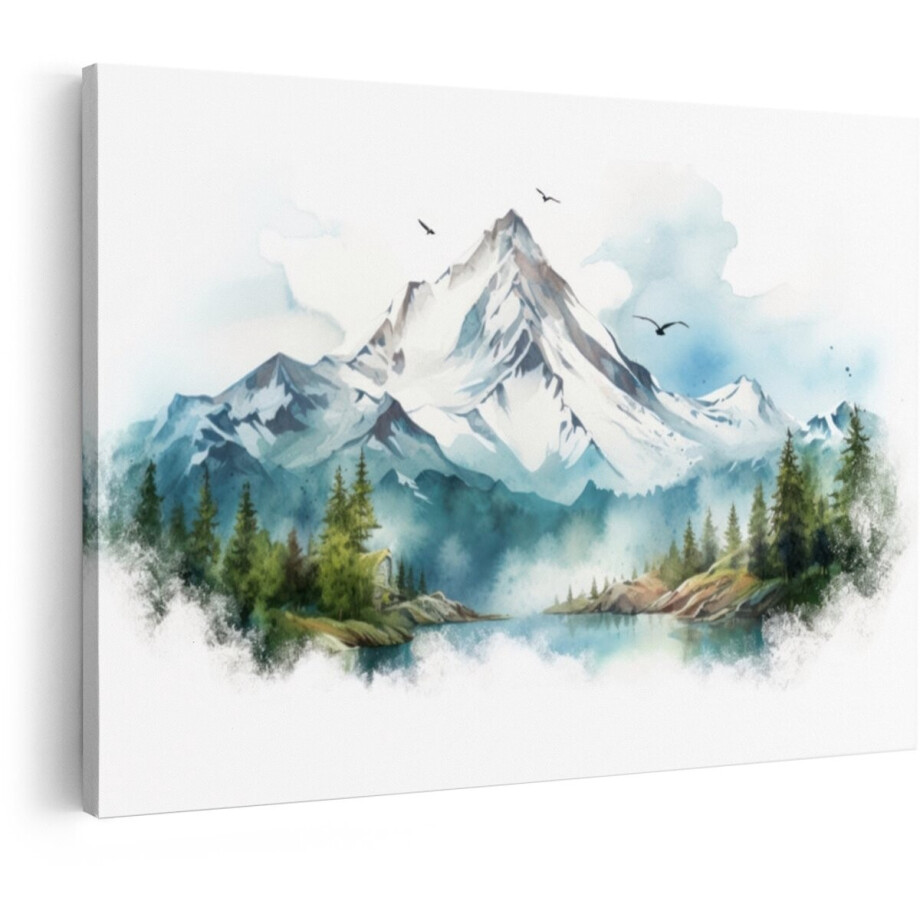 Artaza Canvas Schilderij Berglandschap - 120x80 cm - Wanddecoratie Natuur - Muurdecoratie Meer - Schilderijen Aquarel Dennenbomen Artaza Canvas Schilderij Berglandschap - 120x80 cm - Wanddecoratie Natuur - Muurdecoratie Meer - Schilderijen Aquarel Dennenbomen afbeelding 1