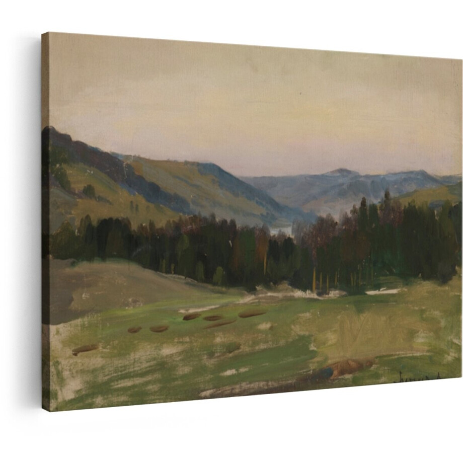 Artaza Canvas Schilderij Schilderachtig Landschap met Glooiende Heuvels en een Bosrand bij Zonsondergang - 60x40 cm - Wanddecoratie Woonkamer - Schilderijen - Muurdecoratie afbeelding 1