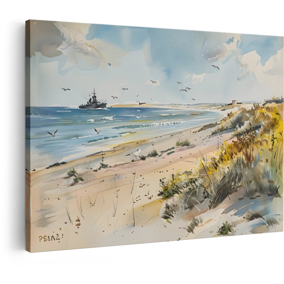 Artaza Canvas Schilderij Kustlandschap - 30x20 cm - Wanddecoratie Duinen - Muurdecoratie Marineschip - Schilderijen Op Canvas Meeuwen Artaza Canvas Schilderij Kustlandschap - 30x20 cm - Wanddecoratie Duinen - Muurdecoratie Marineschip - Schilderijen Op Canvas Meeuwen afbeelding 1