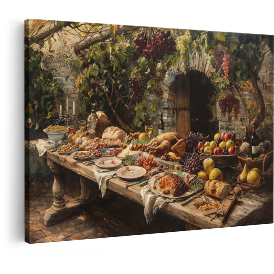 Artaza Canvas Schilderij Stilleven Banket - 90x60 cm - Wanddecoratie Klassiek - Muurdecoratie Fruit en Wijn - Decoratie Eetkamer Artaza Canvas Schilderij Stilleven Banket - 90x60 cm - Wanddecoratie Klassiek - Muurdecoratie Fruit en Wijn - Decoratie Eetkamer afbeelding 1