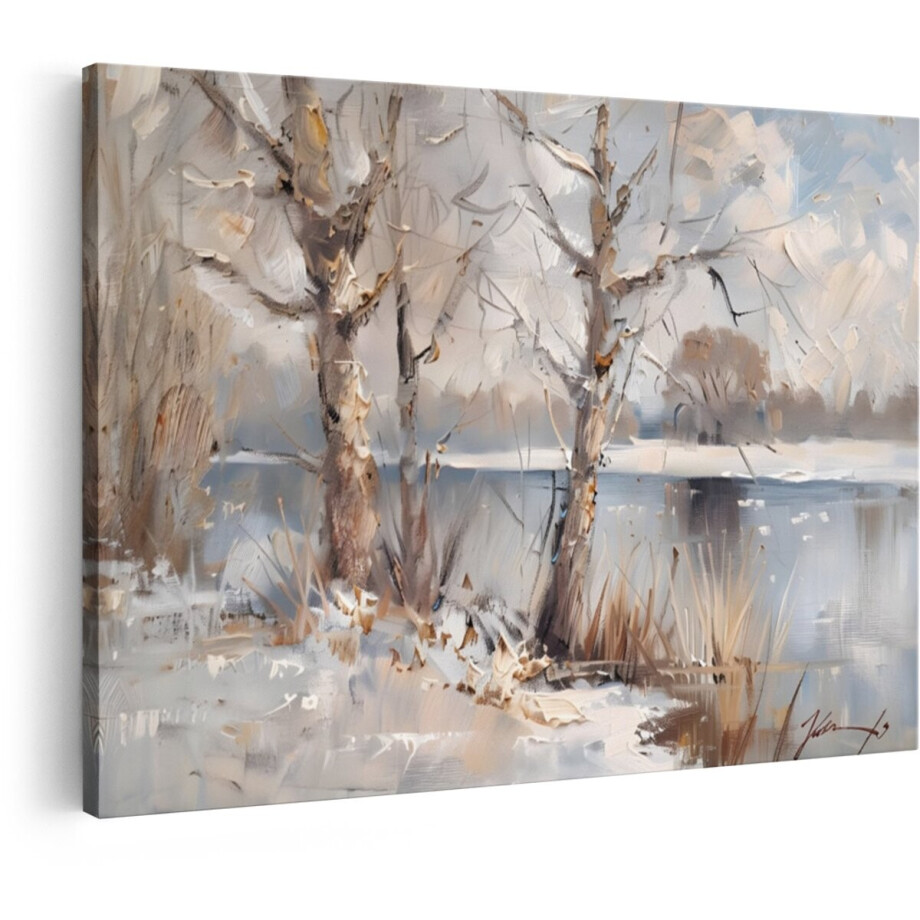 Artaza Canvas Schilderij Schilderij van een Winterlandschap met Bomen aan de Waterkant - 30x20 cm - Klein - Wanddecoratie Woonkamer - Schilderijen - Muurdecoratie Artaza Canvas Schilderij Schilderij van een Winterlandschap met Bomen aan de Waterkant - 30x20 cm - Klein - Wanddecoratie Woonkamer - Schilderijen - Muurdecoratie afbeelding 1