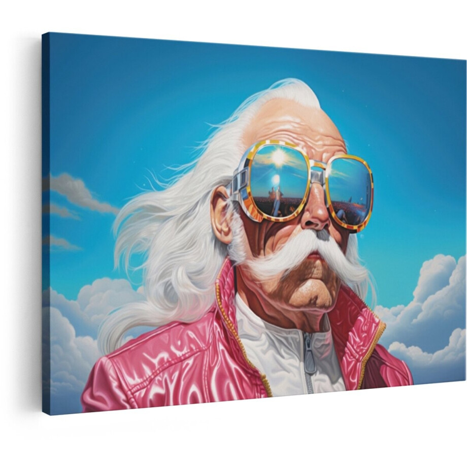 Artaza Canvas Schilderij Oude Man met Witte Snor en Lange Haren Draagt een Roze Jas en Grote Zonnebril - 120x80 cm - Groot - Wanddecoratie Woonkamer - Schilderijen - Muurdecoratie Artaza Canvas Schilderij Oude Man met Witte Snor en Lange Haren Draagt een Roze Jas en Grote Zonnebril - 120x80 cm - Groot - Wanddecoratie Woonkamer - Schilderijen - Muurdecoratie afbeelding 1