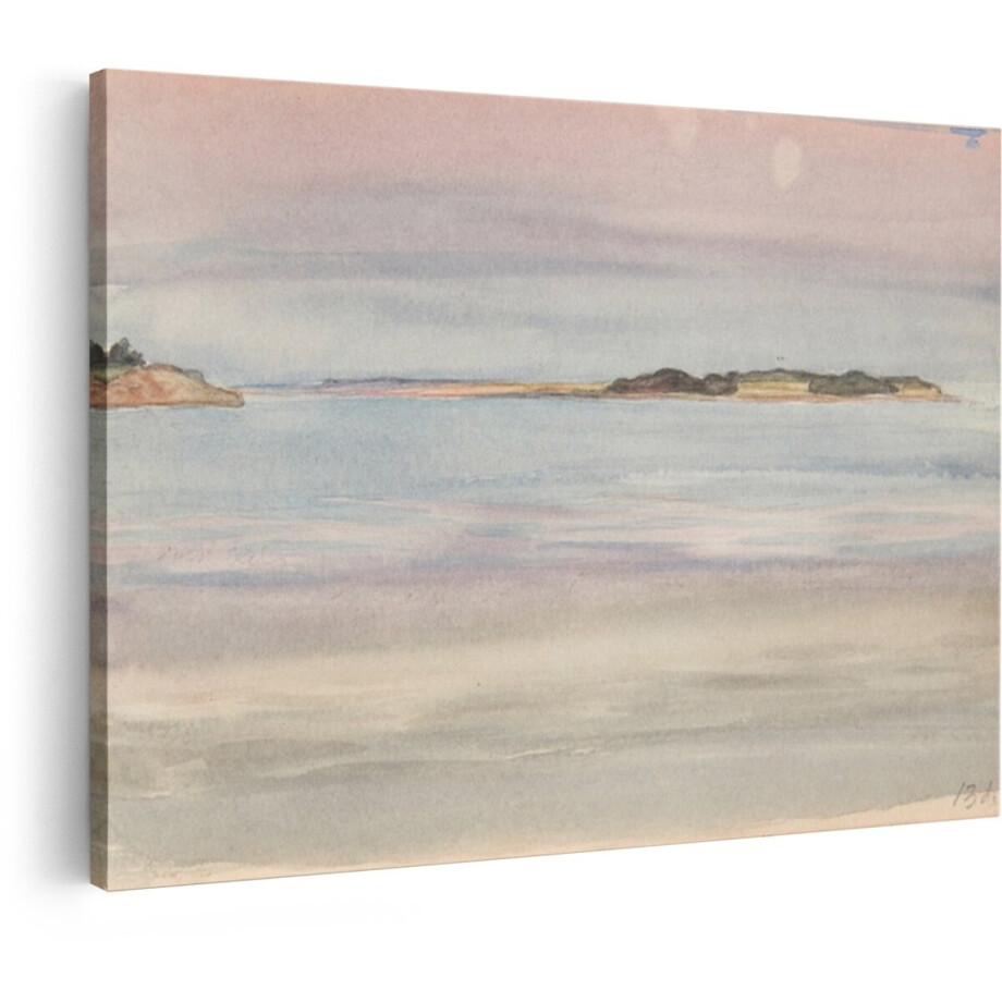 Artaza Canvas Schilderij Landschap - 30x20 cm - Wanddecoratie Natuur - Muurdecoratie Zee Aquarel - Schilderijen Op Canvas Zonsondergang afbeelding 1