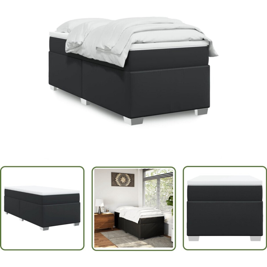 vidaXL Matras - Boxspring - Boxspring met matras kunstleer zwart 100x200 cm - Kunstleer - Bedframe - Pocketveringmatras vidaXL Matras - Boxspring - Boxspring met matras kunstleer zwart 100x200 cm - Kunstleer - Bedframe - Pocketveringmatras afbeelding 1
