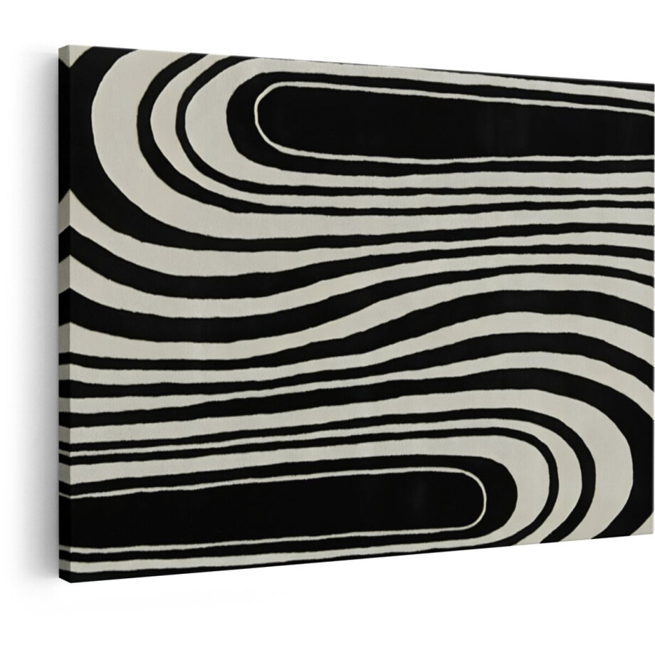 Artaza Canvas Schilderij Abstract - 90x60 cm - Wanddecoratie Zwart Wit - Muurdecoratie Golvende Lijnen - Decoratie Woonkamer Modern afbeelding 1