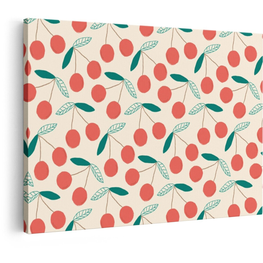 Artaza Canvas Schilderij Kersen - 120x80 cm - Wanddecoratie Fruit Patroon - Muurdecoratie Retro Keuken - Decoratie Botanisch Rood afbeelding 1