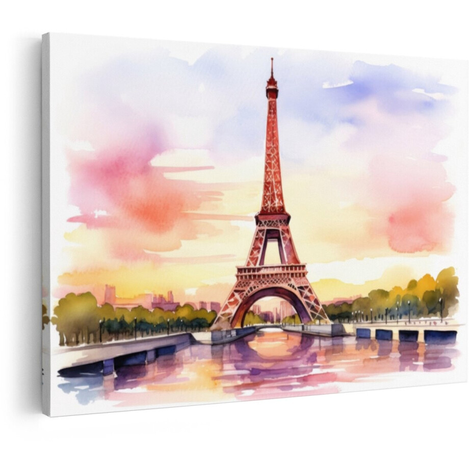Artaza Canvas Schilderij Eiffeltoren Parijs - 90x60 cm - Wanddecoratie Zonsondergang - Muurdecoratie Aquarel - Schilderijen Frankrijk Skyline Artaza Canvas Schilderij Eiffeltoren Parijs - 90x60 cm - Wanddecoratie Zonsondergang - Muurdecoratie Aquarel - Schilderijen Frankrijk Skyline afbeelding 1