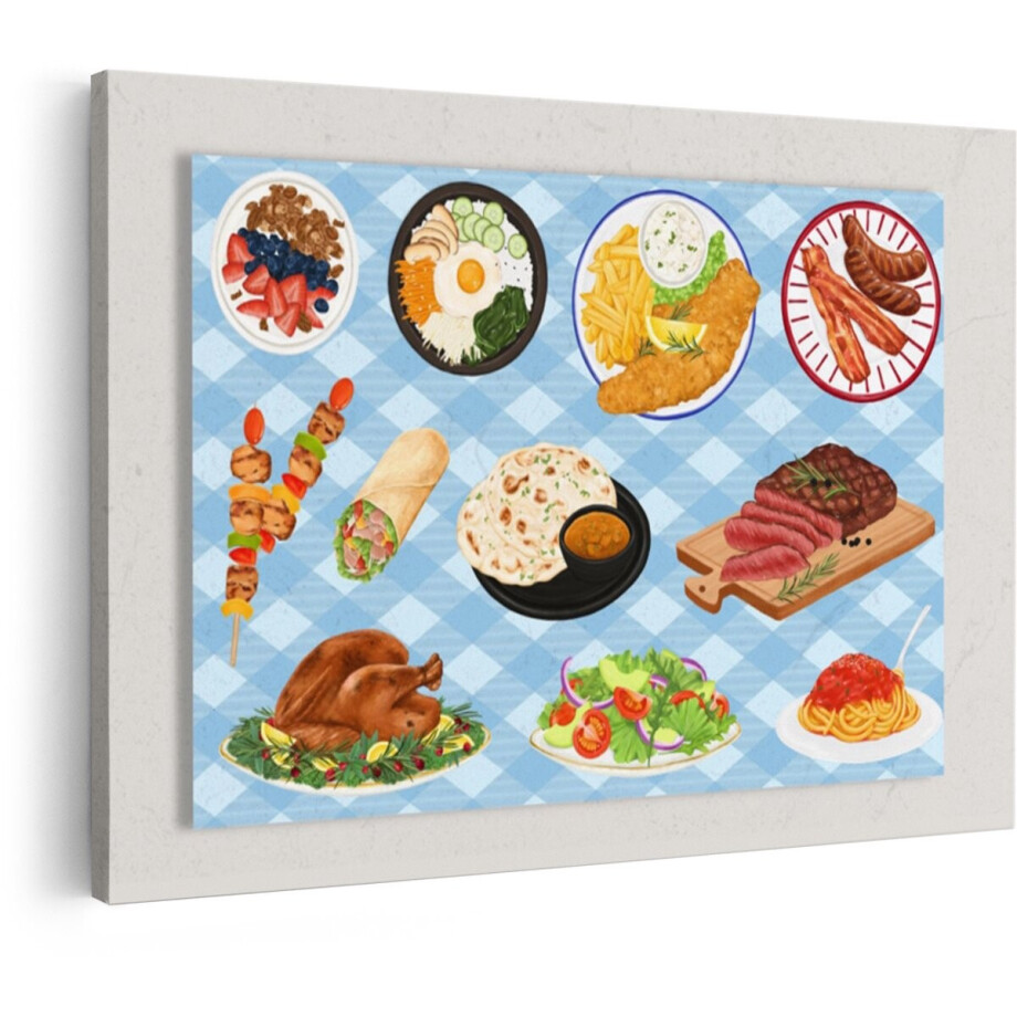 Artaza Canvas Schilderij Eten - 60x40 cm - Wanddecoratie Keuken - Muurdecoratie Gerechten - Decoratie Illustratie Maaltijden afbeelding 1