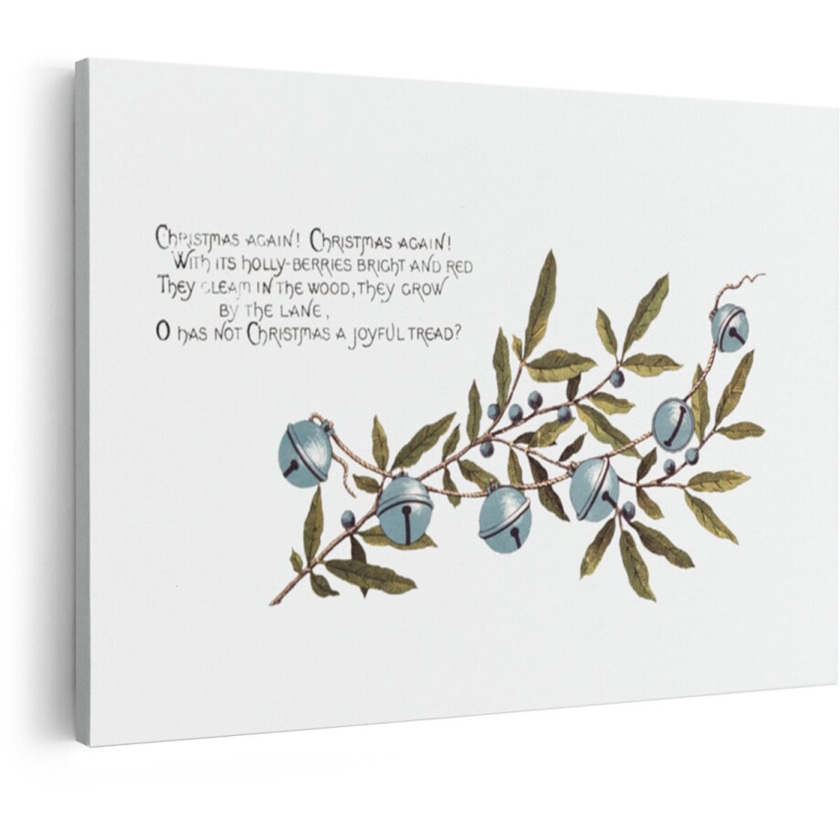 Artaza Canvas Schilderij Kerstmis Weer met Hulstbessen en Belletjes - een Vrolijke Versiering - 120x80 cm - Groot - Wanddecoratie Woonkamer - Schilderijen - Muurdecoratie afbeelding 1