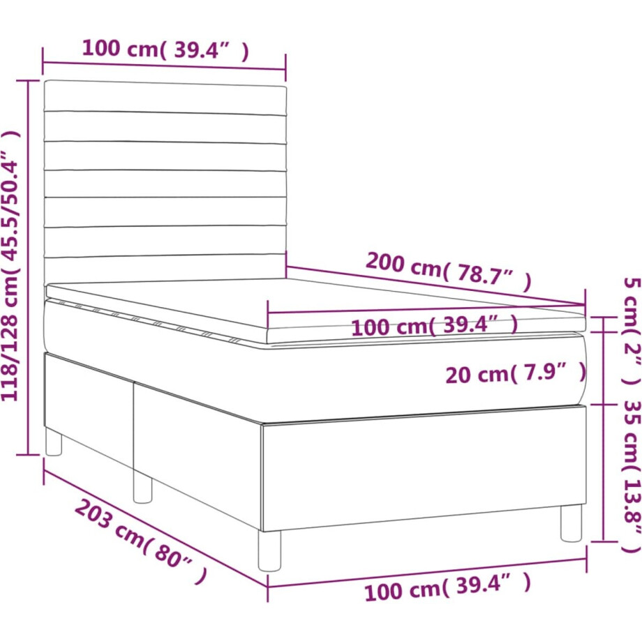 vidaXL - Boxspring - met - matras - stof - zwart - 100x200 - cm afbeelding 1