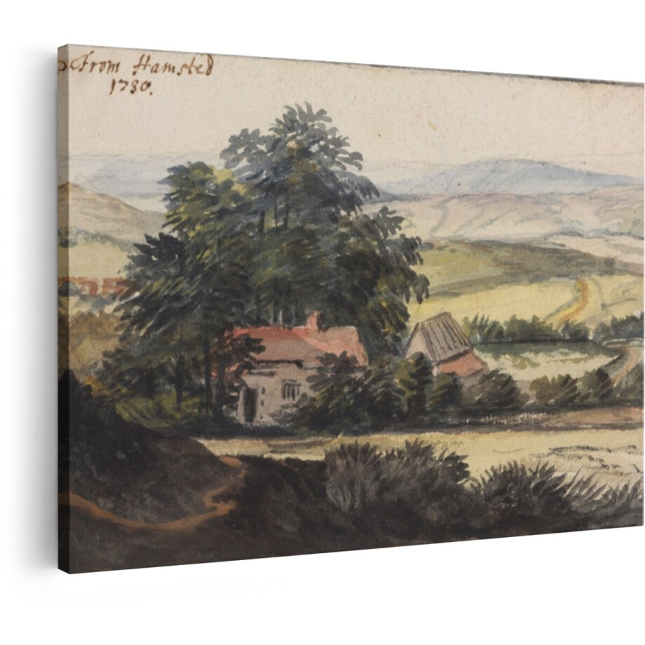 Artaza Canvas Schilderij Landschap met Boerderij en Huisje - Geschilderd in 1780 Vanuit Hampstead - 60x40 cm - Wanddecoratie Woonkamer - Schilderijen - Muurdecoratie afbeelding 1