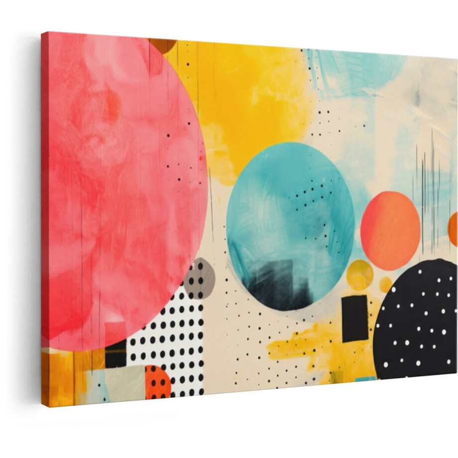 Artaza Canvas Schilderij Abstracte Cirkels en Vormen met Levendige Kleuren en Textuur - 60x40 cm - Wanddecoratie Woonkamer - Schilderijen - Muurdecoratie afbeelding 1
