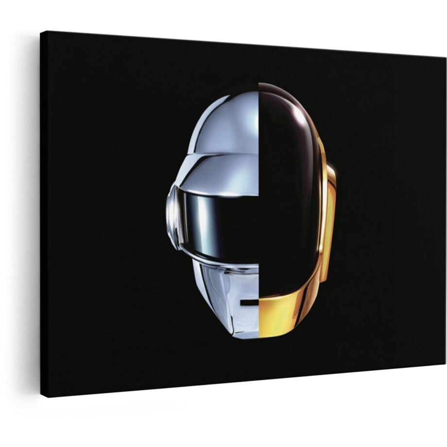 Artaza Canvas Schilderij Daft Punk - 90x60 cm - Wanddecoratie Muziek - Muurdecoratie Goud - Schilderijen Op Canvas Zwart Goud afbeelding 1