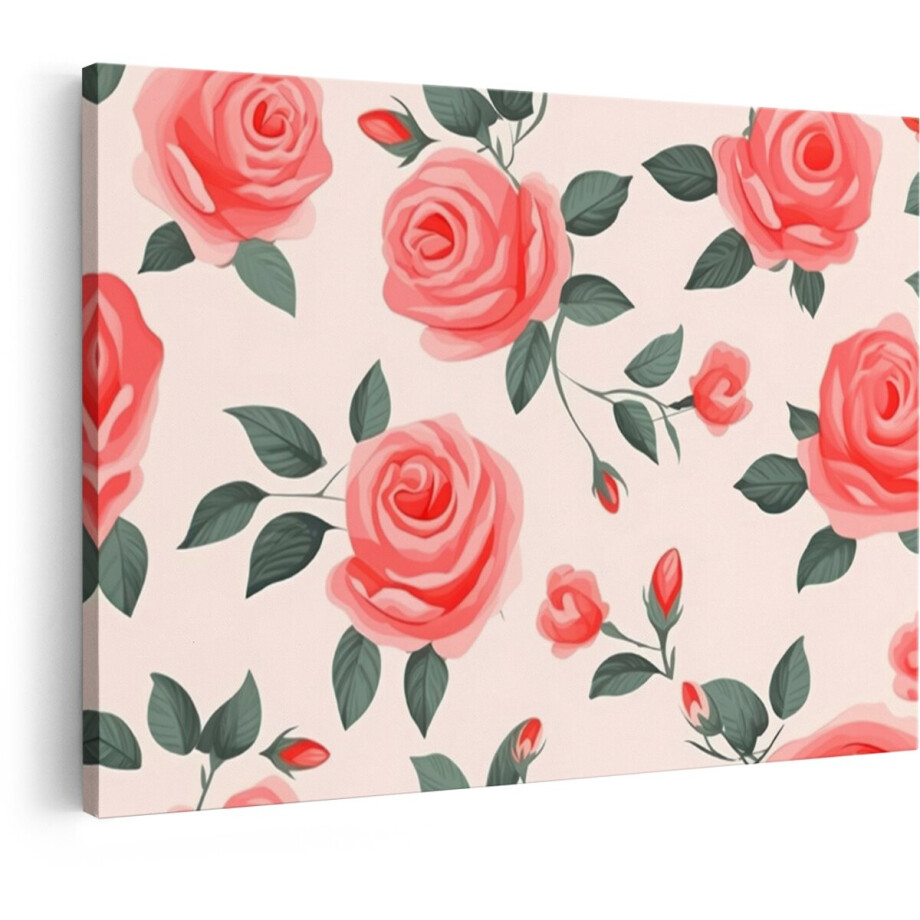 Artaza Canvas Schilderij Rozen Patroon - 30x20 cm - Wanddecoratie Bloemen - Muurdecoratie Boho - Schilderijen Op Canvas Romantisch afbeelding 1