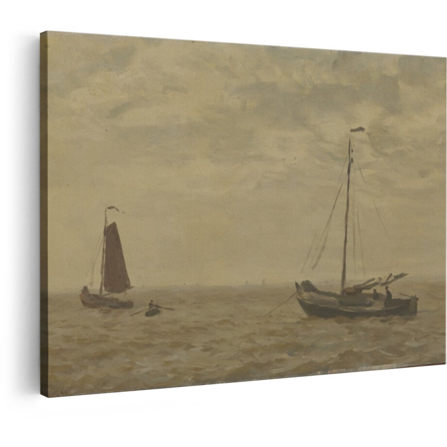 Artaza Canvas Schilderij Zeilboten - 60x40 cm - Wanddecoratie Zee - Muurdecoratie Oude Meesters - Decoratie Landschap - Schilderijen Op Canvas afbeelding 1