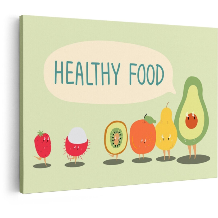 Artaza Canvas Schilderij Fruit - 60x40 cm - Wanddecoratie Kinderkamer - Muurdecoratie Gezond Eten - Decoratie Vrolijke Fruitkarakters afbeelding 1