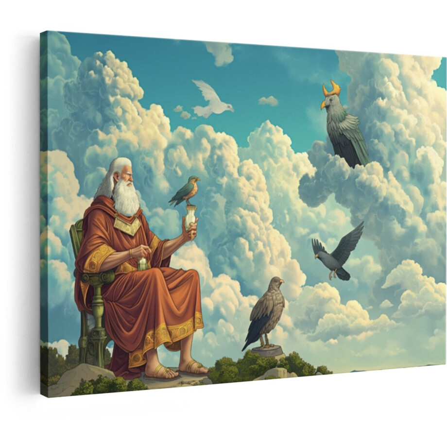 Artaza Canvas Schilderij Griekse God - 90x60 cm - Wanddecoratie Vogels - Muurdecoratie Mythologie - Decoratie Wolken Hemel afbeelding 1