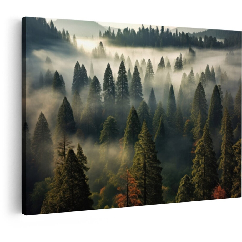 Artaza Canvas Schilderij Nevelig Dennenbos - 30x20 cm - Wanddecoratie Landschap - Muurdecoratie Natuur Woonkamer - Kamer Accessoires Bomen afbeelding 1