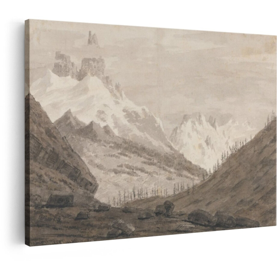 Artaza Canvas Schilderij Bergen - 60x40 cm - Wanddecoratie Landschap - Muurdecoratie Natuur - Vintage Schilderijen Op Canvas afbeelding 1