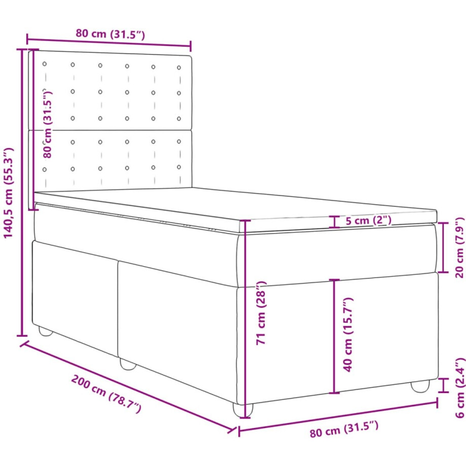 vidaXL - Boxspring - met - matras - stof - zwart - 80x200 - cm afbeelding 1