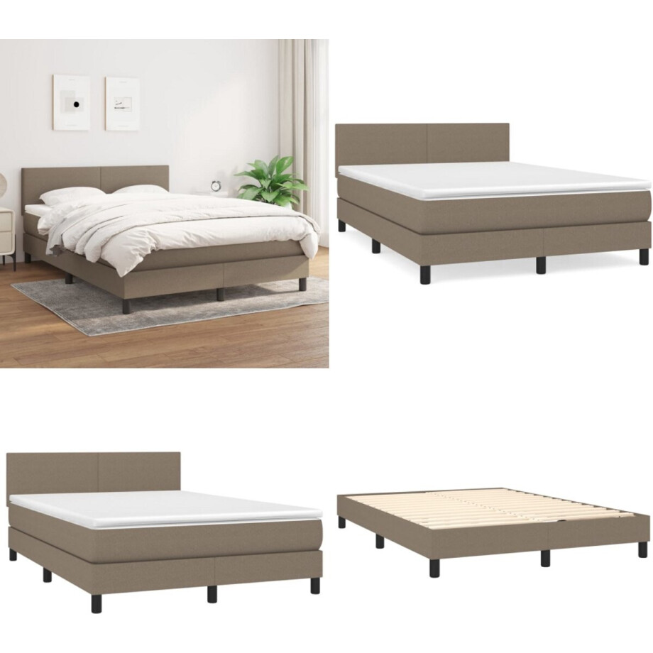 vidaXL Boxspring met matras stof taupe 140x200 cm - Boxspring - Boxsprings - Bed - Slaapmeubel afbeelding 1