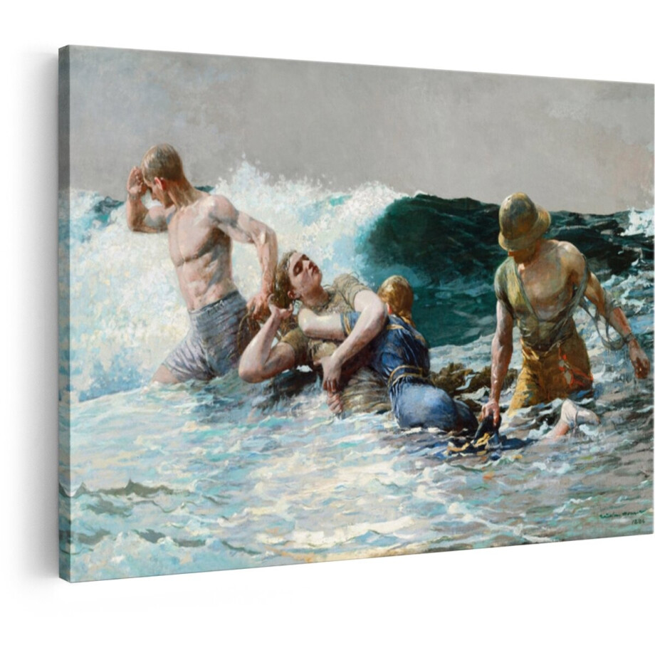 Artaza Canvas Schilderij Zee - 90x60 cm - Wanddecoratie Reddingsactie Golven - Muurdecoratie Winslow Homer - Klassieke Schilderijen Strand afbeelding 1