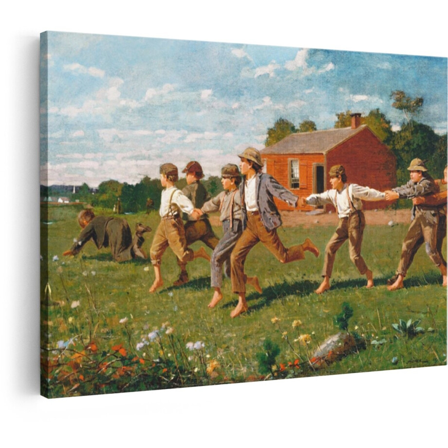 Artaza Canvas Schilderij Landschap - 30x20 cm - Wanddecoratie Spelende Kinderen - Muurdecoratie Winslow Homer - Schilderijen Op Canvas Natuur afbeelding 1
