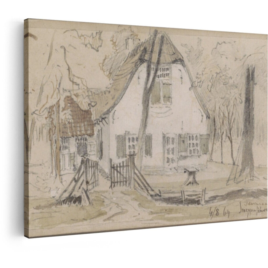 Artaza Canvas Schilderij Schets van een Boerderij met Rieten Dak en Hek in een Landelijke Omgeving - 60x40 cm - Wanddecoratie Woonkamer - Schilderijen - Muurdecoratie Artaza Canvas Schilderij Schets van een Boerderij met Rieten Dak en Hek in een Landelijke Omgeving - 60x40 cm - Wanddecoratie Woonkamer - Schilderijen - Muurdecoratie afbeelding 1