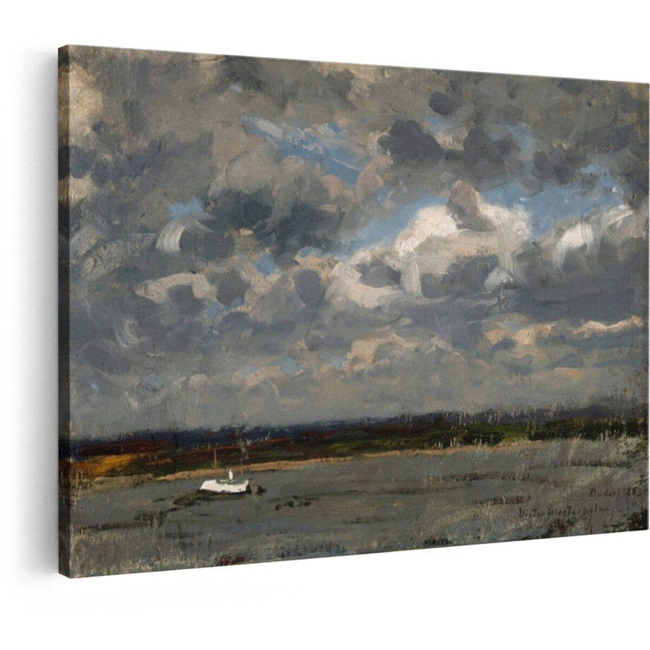 Artaza Canvas Schilderij Natuur - 30x20 cm - Wanddecoratie Landschap - Muurdecoratie Wolkenlucht - Schilderijen Op Canvas Boot afbeelding 1