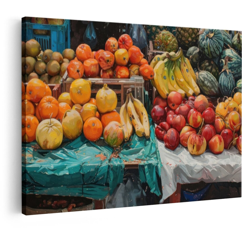 Artaza Canvas Schilderij Fruitmarkt - 120x80 cm - Wanddecoratie Stilleven - Muurdecoratie Kleurrijk Fruit - Decoratie Keuken Schilderijen afbeelding 1
