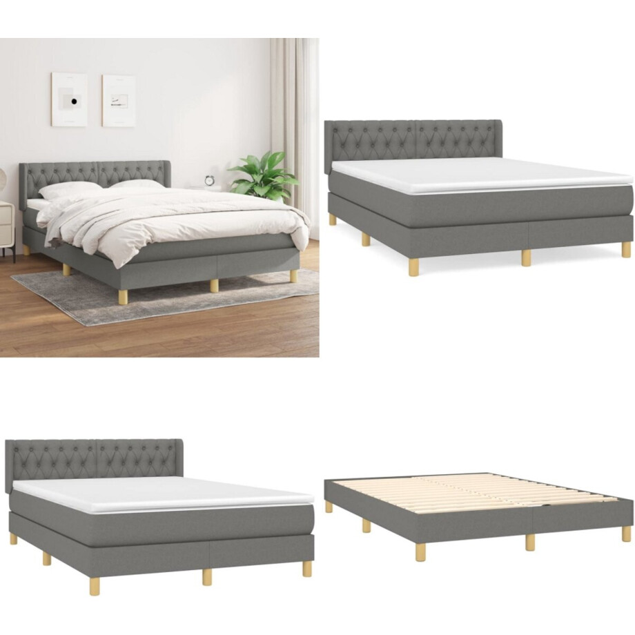vidaXL Boxspring met matras stof donkergrijs 140x200 cm - Boxspring - Boxsprings - Bed - Slaapmeubel afbeelding 1