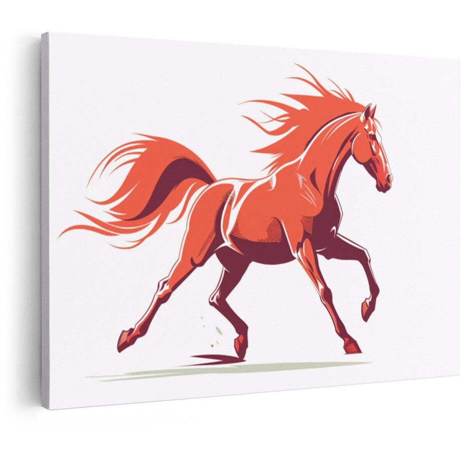 Artaza Canvas Schilderij Krachtig Oranje Paard in Volle Galop met Wapperende Manen en Staart - 90x60 cm - Wanddecoratie Woonkamer - Schilderijen - Muurdecoratie afbeelding 1