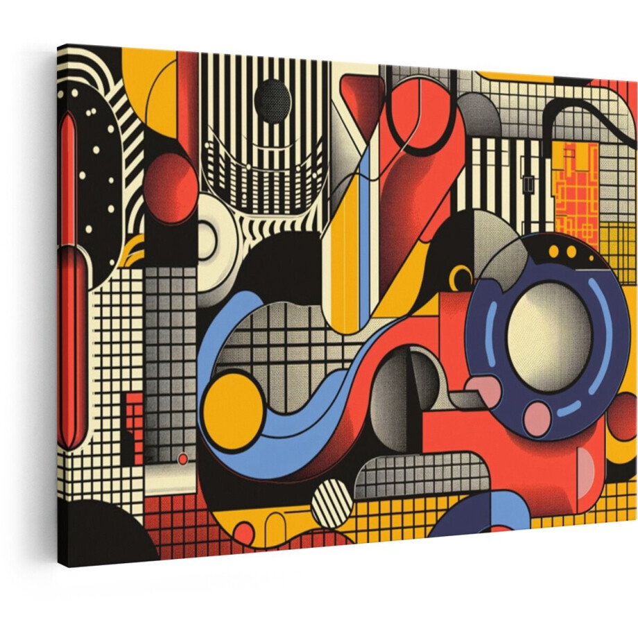 Artaza Canvas Schilderij Abstract Geometrische Vormen met Levendige Kleuren en Textuur - 90x60 cm - Wanddecoratie Woonkamer - Schilderijen - Muurdecoratie afbeelding 1