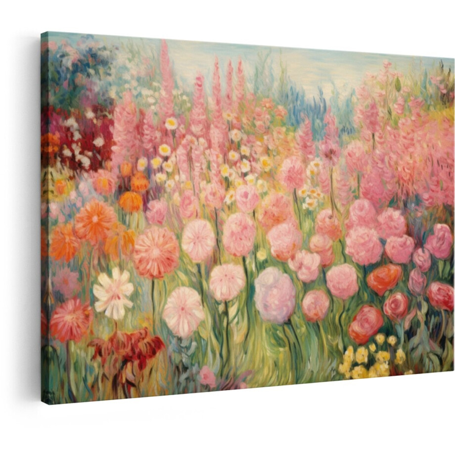 Artaza Canvas Schilderij Bloemen - 30x20 cm - Wanddecoratie Impressionisme - Muurdecoratie Monet Stijl - Kamer Accessoires Roze afbeelding 1