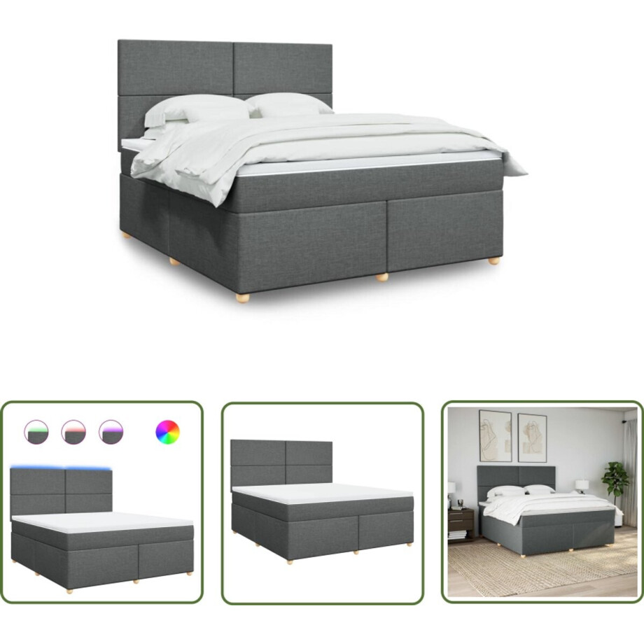 vidaXL Matras - Boxspring - Boxspring met matras stof donkergrijs 180x200 cm - Bed Frame - Led Verlichting - Donkere Grijze vidaXL Matras - Boxspring - Boxspring met matras stof donkergrijs 180x200 cm - Bed Frame - Led Verlichting - Donkere Grijze afbeelding 1